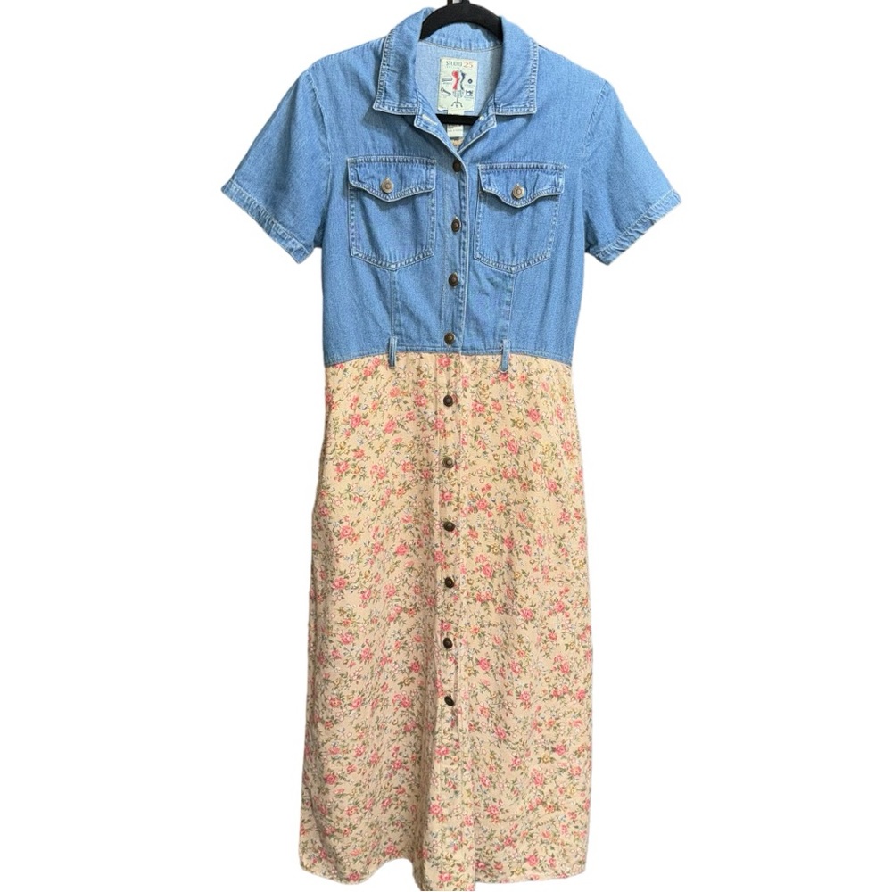 VINTAGE STUDIO 25 Midi Dress Women's Size 6 Floral Chambray Cottagecore